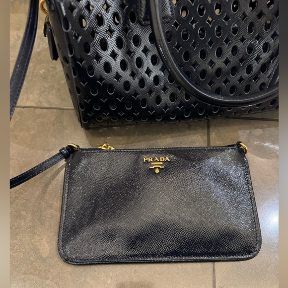 Prada Saffiano Vernice Perforated Bowling Bag with Wallet - Picture 9 of 12